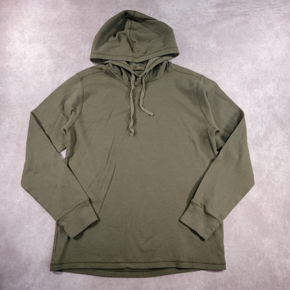 REI Co-op Mens Waffle Knit Thermal‎ Hoodie Olive Green Pullover Medium